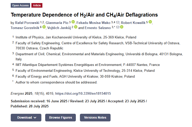 Temperature dependence of hydrogen/air and methane/air deflagration cover page